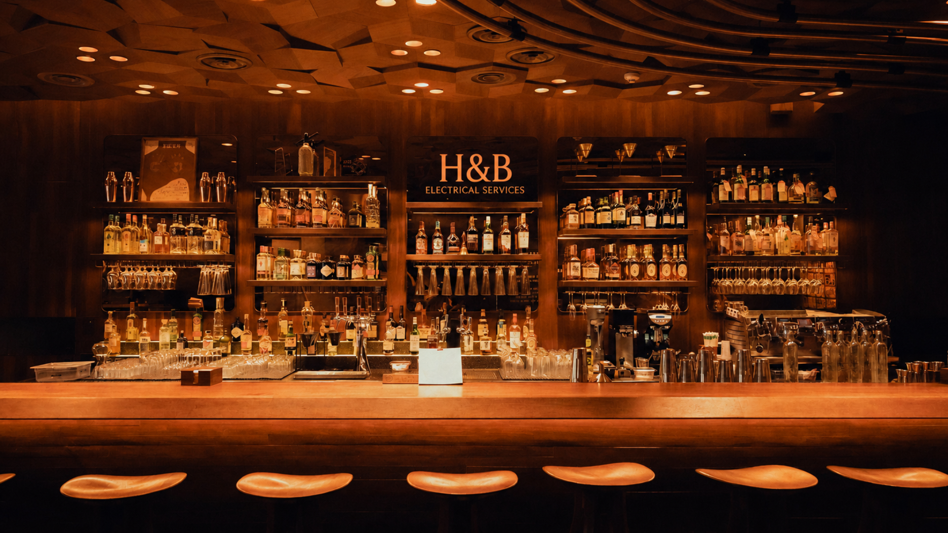 Back-bar with illuminated display shelving
