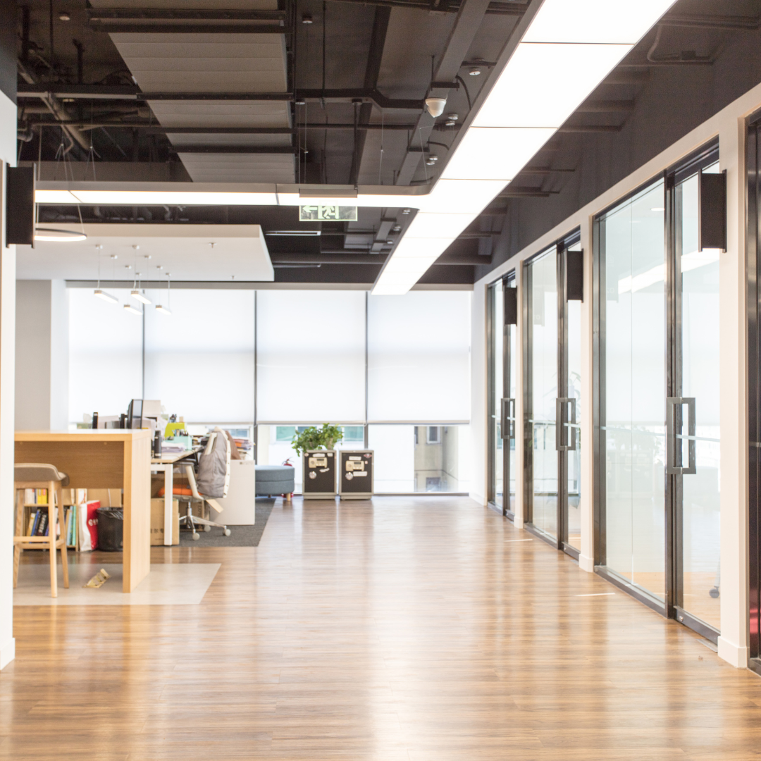 Bright open office with glazed partitions