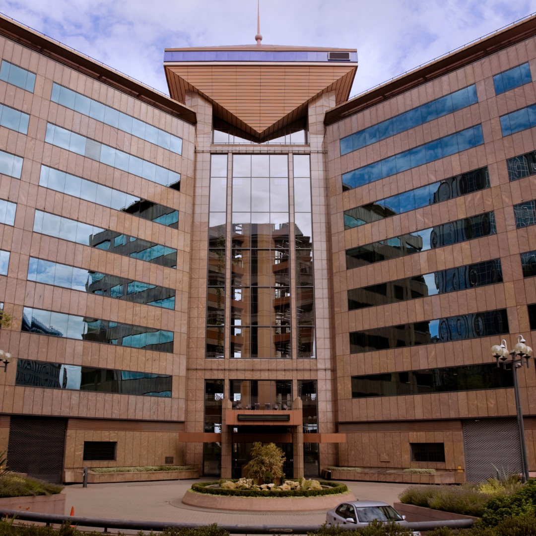 Modern brick-clad office buildings on a business park